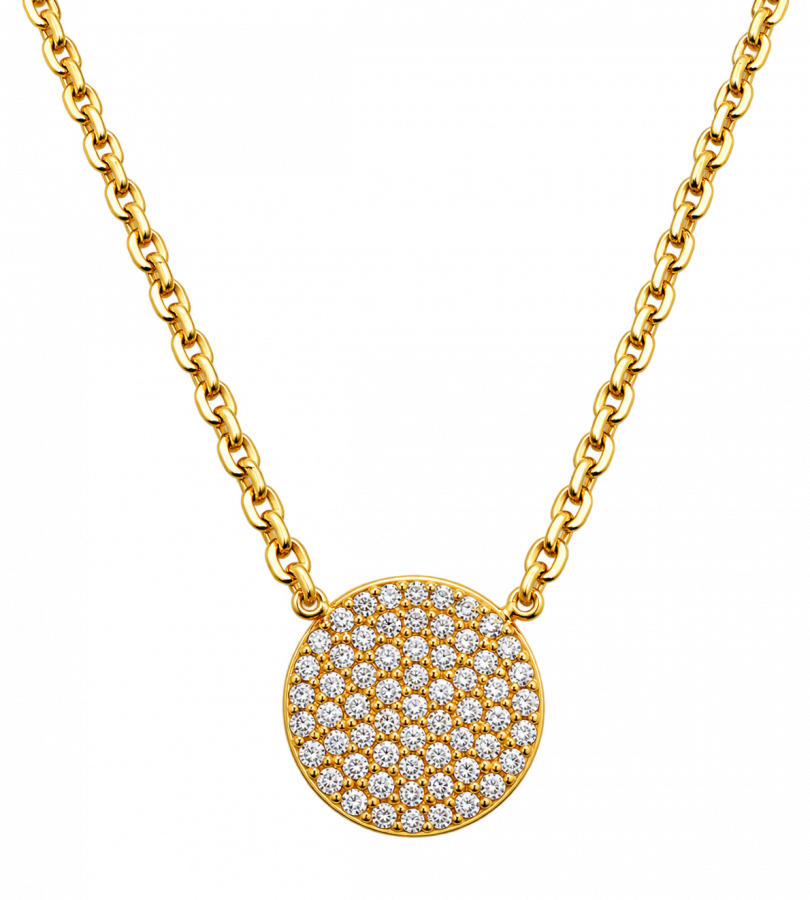 Vergoldete Pavé Halskette aus 925 Silber – runder Zirkonia-Anhänger, 42+3 cm