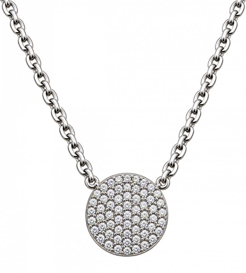 Zirkonia Pavé Halskette aus 925 Silber rhodiniert – runder Anhänger, 42+3 cm