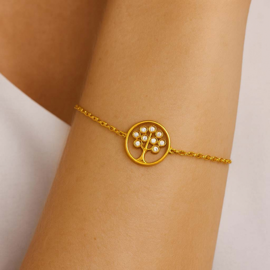 Preview: Armband Mirabel – Vergoldeter Lebensbaum mit Zirkonia