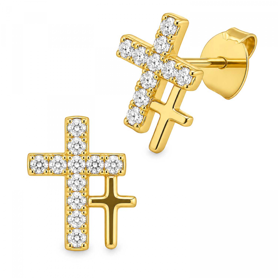 Santini Ohrstecker – Kreuz Ohrringe aus vergoldetem 925 Silber mit Zirkonia