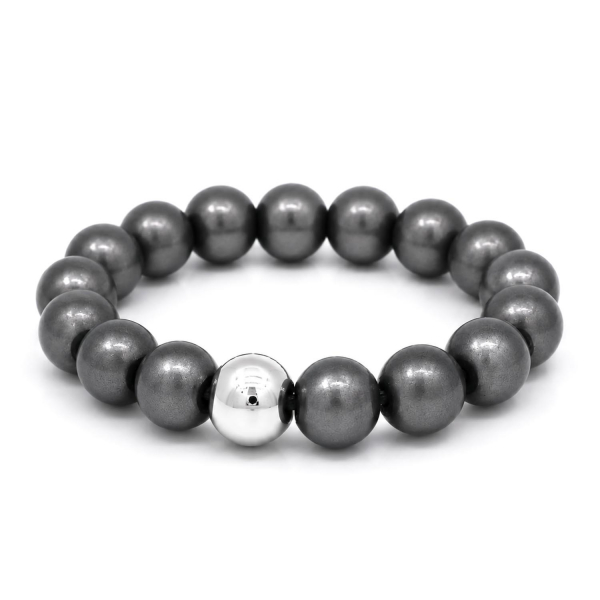 Wonder Ring Cool Grey – Schimmernder Perlenring mit versilberter Hämatitkugel
