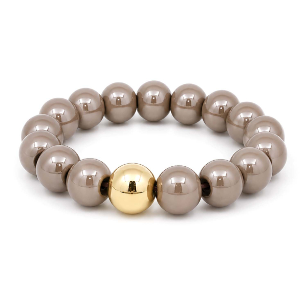 Wonder Ring Taupe – Eleganter Perlenring mit vergoldeter Hämatitkugel