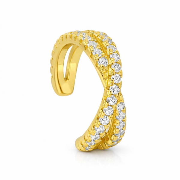 Earcuff vergoldet aus 925 Sterling-Silber mit Zirkonia – Handgefertigt