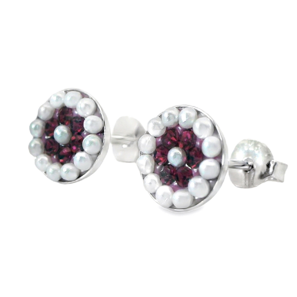 Ohrstecker Geli – Amethyst Kristall & Perlen in Silber