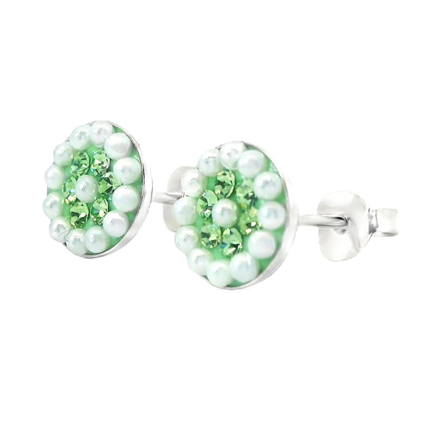 Ohrstecker Geli – Peridot Kristall & Perlen in Silber