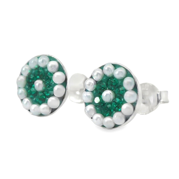 Ohrstecker Geli – Emerald Kristall & Perlen in Silber