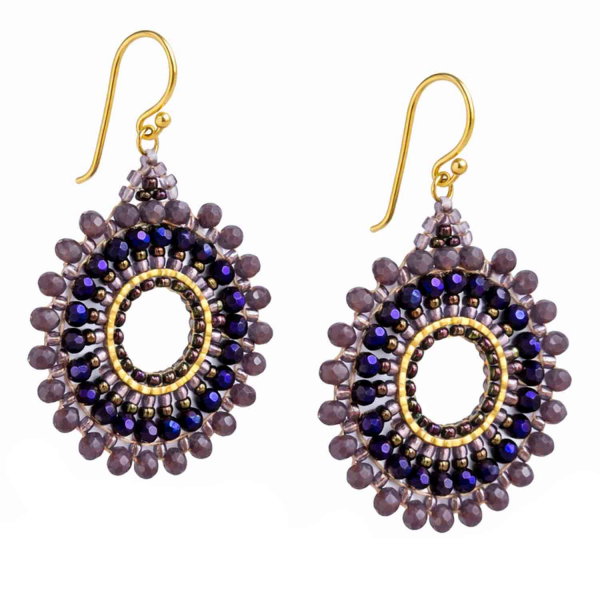 Ohrringe Leyla – Boho Ohrhänger in Violett & Dunkelblau mit Gold