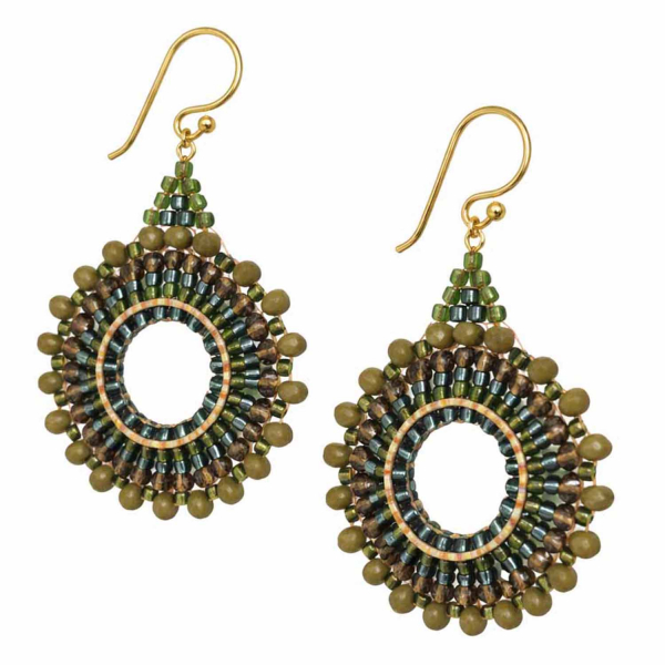 Ohrringe Leyla – Boho Ohrhänger in Olivgrün & Braun mit Gold