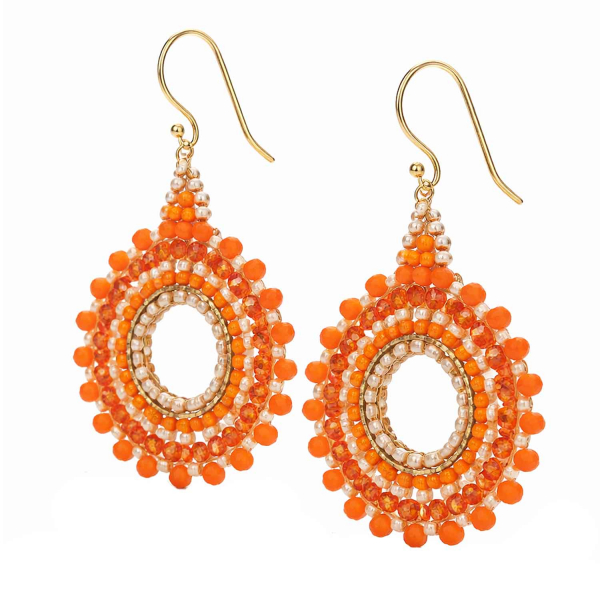 Boho Ohrhänger in Orange & Gold – leuchtende Statement Ohrringe
