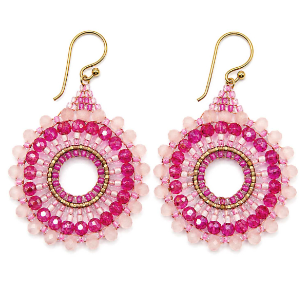 Ohrhänger Leyla Pink – Handgefertigte Boho-Ohrringe mit Glasperlen und Edelstahl
