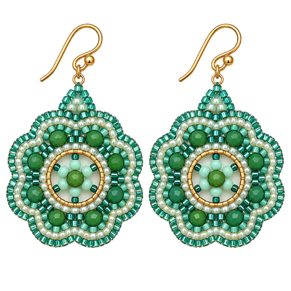 Boho Ohrhänger Bambina – Grün Mint Gold mit facettierten Perlen