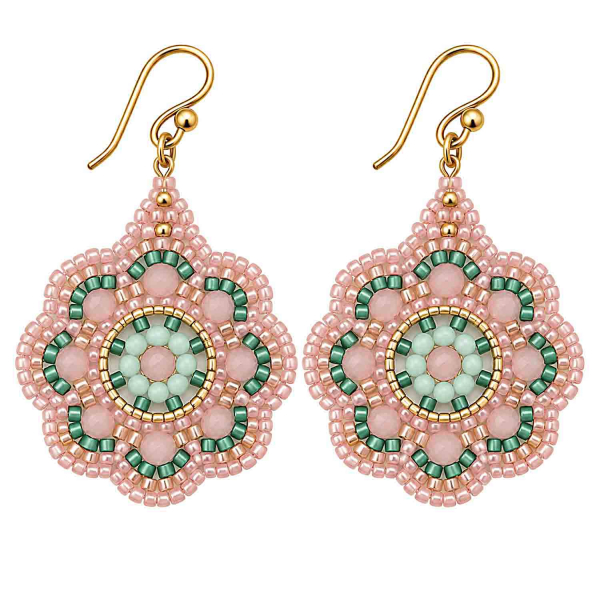 Boho Ohrhänger Bambina – Rosa Mint Grün Gold mit Glasperlen