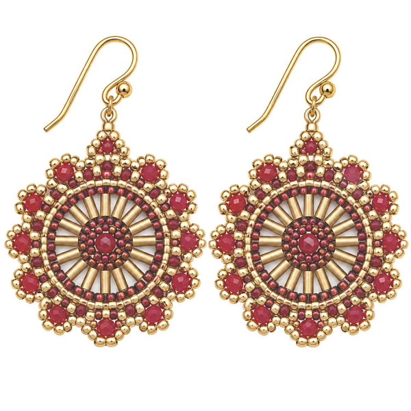 Boho Ohrhänger Ester – Rot Gold mit facettierten Perlen