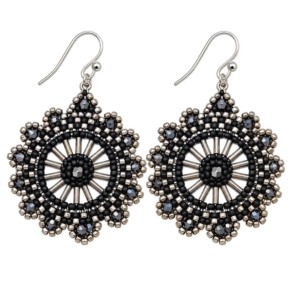 Boho Ohrhänger Ester – Schwarz Silber mit facettierten Perlen