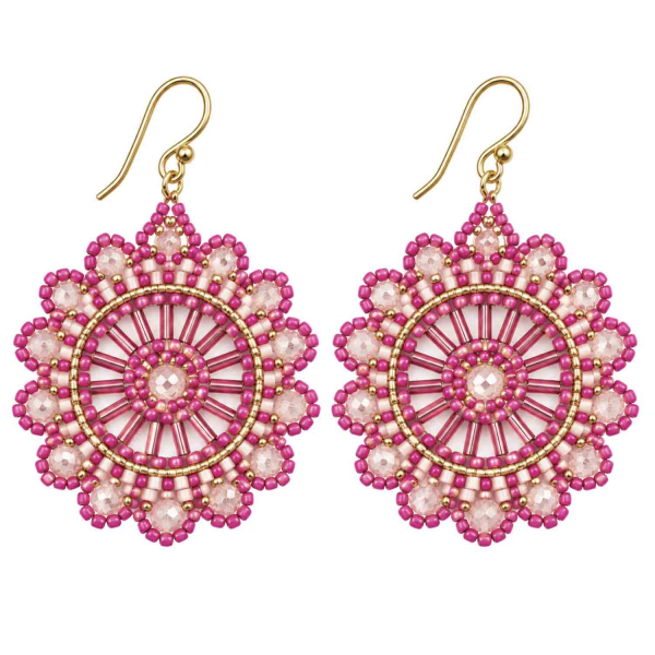 Boho Ohrhänger Ester – Pink Rosa Gold mit facettierten Perlen