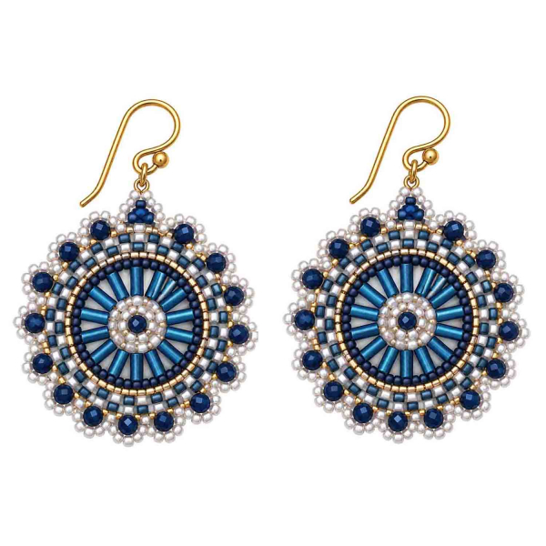 Boho Ohrhänger Ester – Blau Silbergrau Gold mit facettierten Perlen