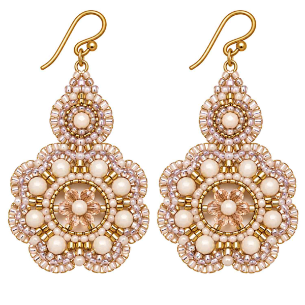 Boho Ohrhänger Serena – Creme Rosé Gold mit facettierten Glasperlen