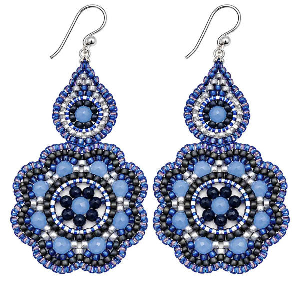 Boho Ohrhänger Serena – Blau Hellblau Schwarz Silber