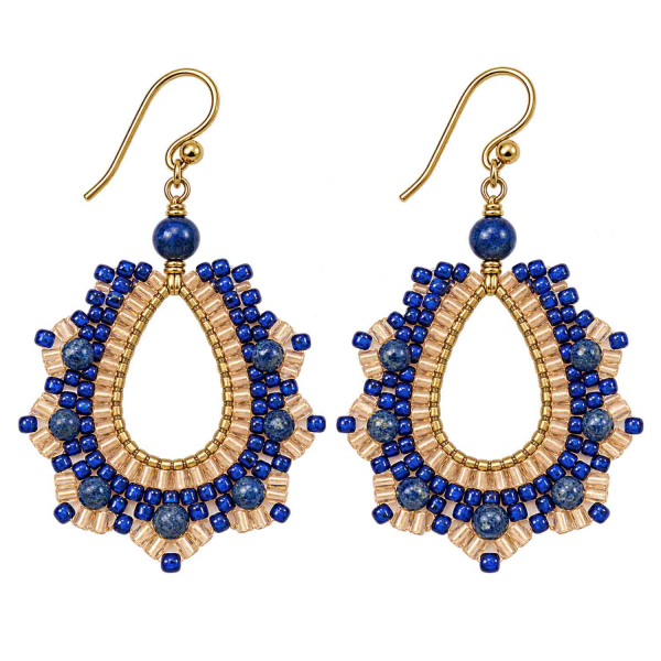 Boho Ohrhänger Vivana – Royalblau-Gold mit vergoldetem Edelstahl