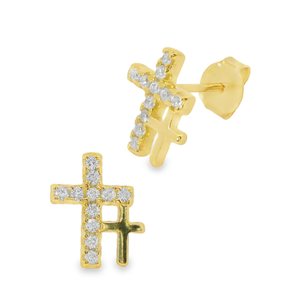 Santini Ohrstecker – Kreuz Ohrringe aus vergoldetem 925 Silber mit Zirkonia