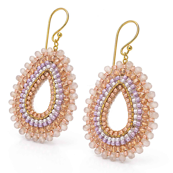 Ohrhänger Arisa – Boho Tropfen Ohrringe in Rosé & Lila mit Perlen