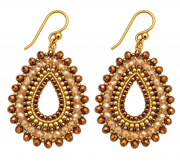 Boho Ohrhänger Arisa – Bronze-Gold mit facettierten Glasperlen