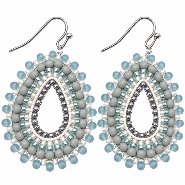 Boho-Ohrhänger Arisa – Hellblau, Grau & Silber