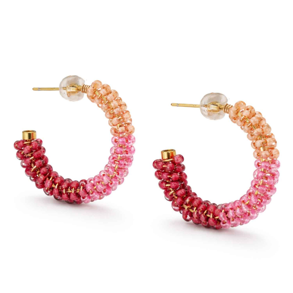 Creolen Malee – Glasperlen Ohrringe in Rosé & Rot, 30 mm