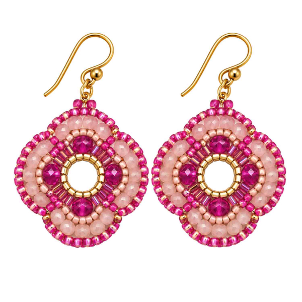 Boho Ohrhänger Sarinee – Rosa-Pink mit vergoldetem Edelstahl