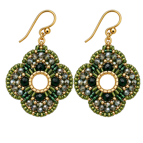 Boho Ohrhänger Sarinee – Grün-Gold mit vergoldetem Edelstahl
