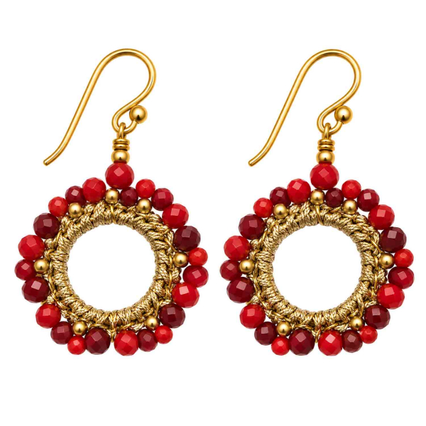 Boho Ohrhänger Bindhi – Rot & Gold mit Glasperlen