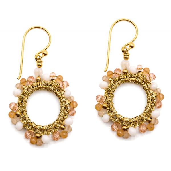 Boho Ohrhänger Bindhi – Creme, Apricot & Gold