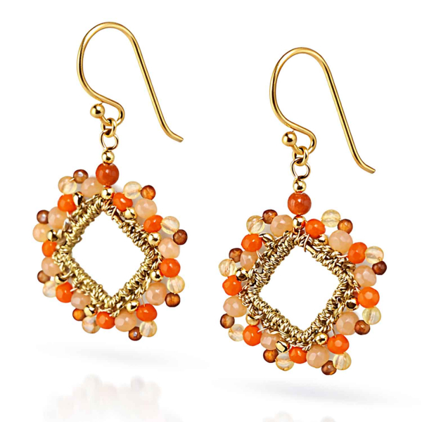 Ohrhänger Ghana Sunset – Boho Perlen Ohrringe in Orange & Gold