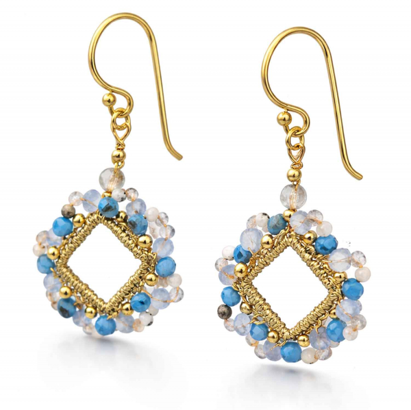 Ohrhänger Ghana Ocean – Boho Perlen Ohrringe in Blau & Gold