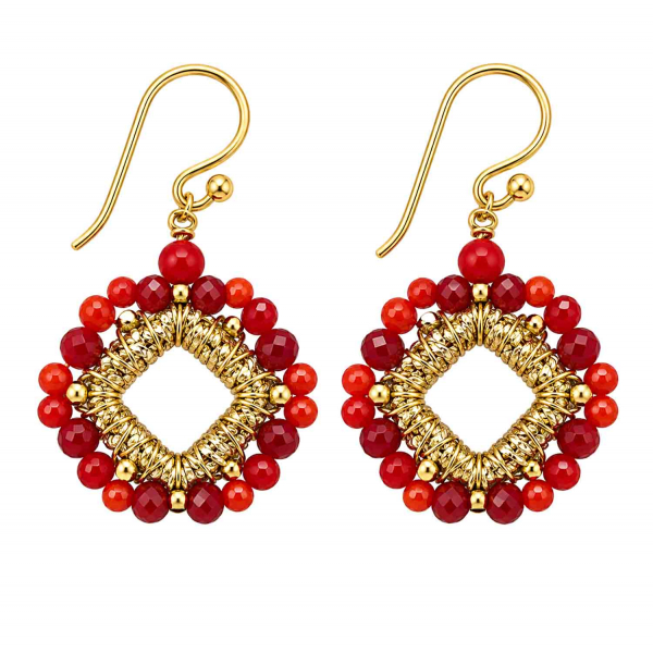 Boho Ohrhänger Ghana – Rot & Gold mit facettierten Glasperlen