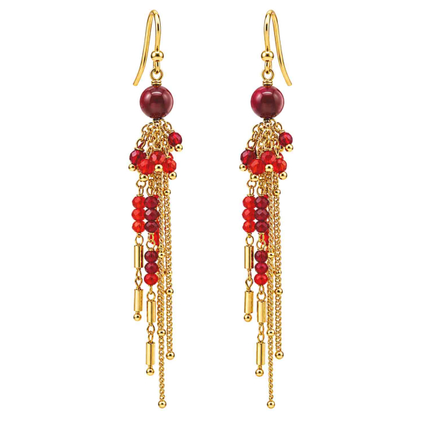 Lange Ohrhänger Visha – Rot & Gold mit facettierten Glasperlen