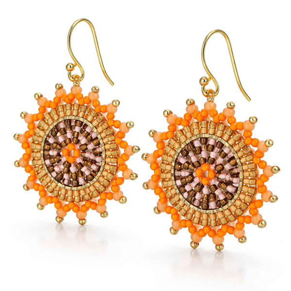 Ohrhänger Jutil – Handgemachte Glasperlen Ohrringe in Orange & Gold