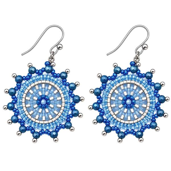 Ohrhänger Jutil – Blau & Silber mit facettierten Glasperlen – 40 mm
