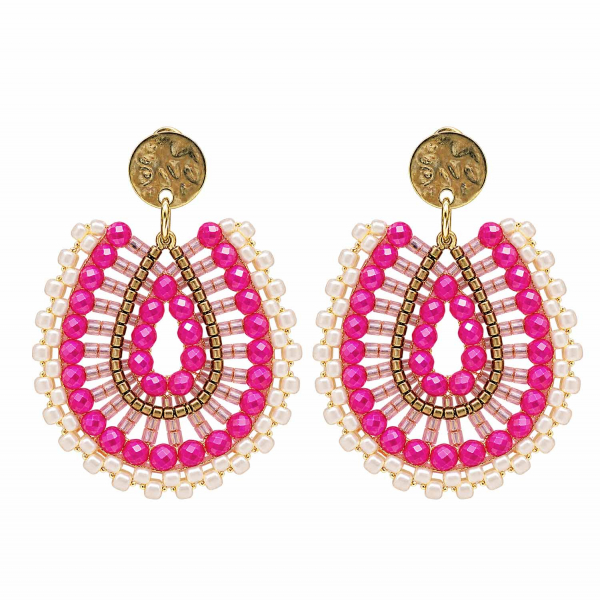 Boho-Ohrhänger Queza – Pink, Rosé & Creme