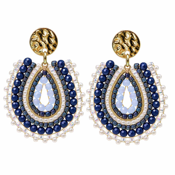 Boho-Ohrhänger Queza – Dunkelblau, Hellblau & Gold
