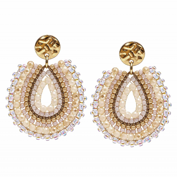 Boho-Ohrhänger Queza – Creme, Beige & Gold