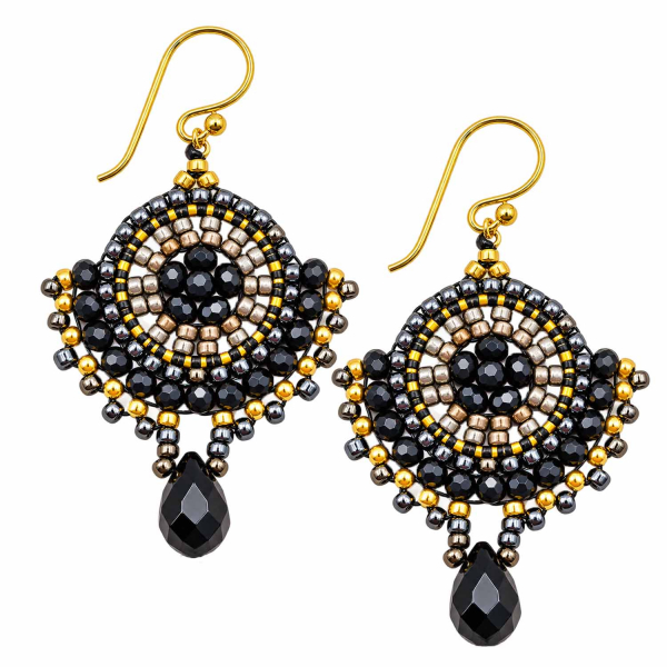 Boho-Ohrhänger Sirinda – Schwarz, Gold & Anthrazit