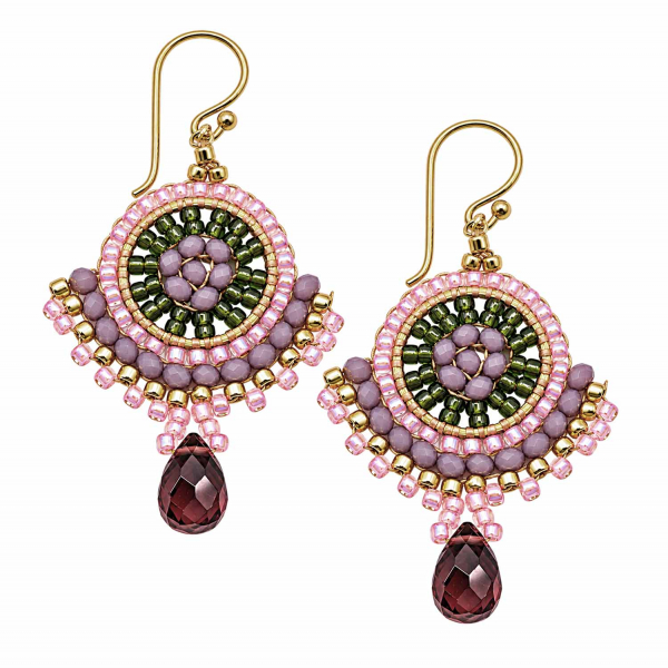 Boho-Ohrhänger Sirinda – Mauve, Rosa & Olivgrün