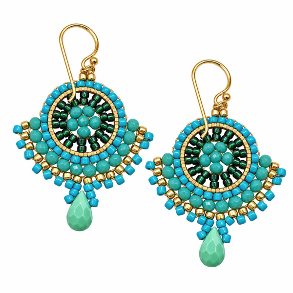Boho-Ohrhänger Sirinda – Türkis, Grün & Gold
