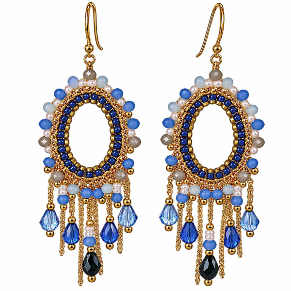 Boho Ohrhänger Mali – Blau, Hellblau & Schwarz