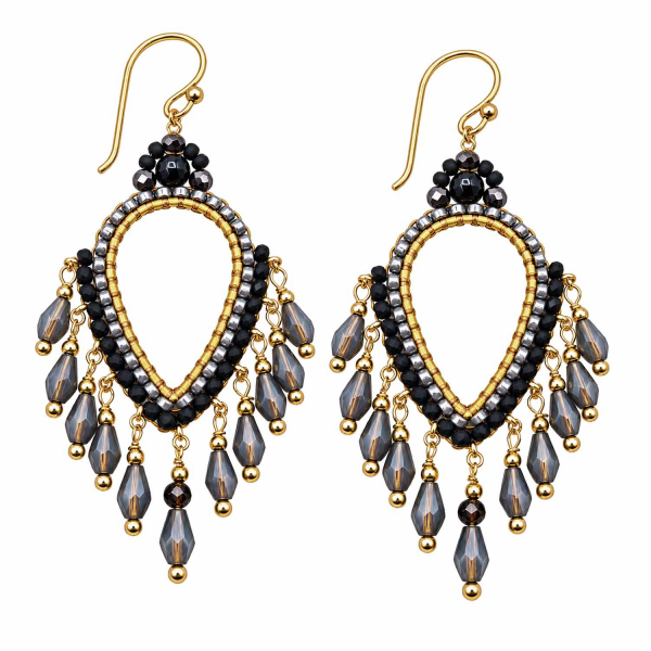 Boho Ohrhänger Jakarta – Schwarz, Grau & Gold