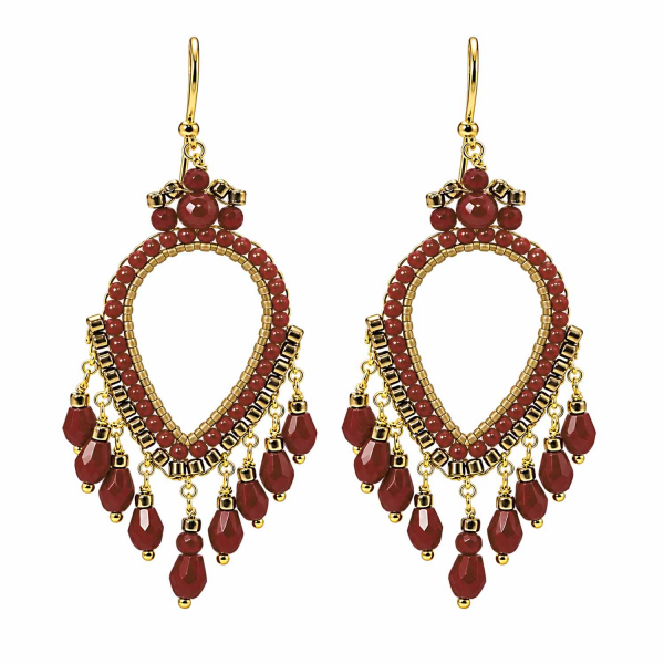 Boho Ohrhänger Jakarta – Bordeaux & Gold
