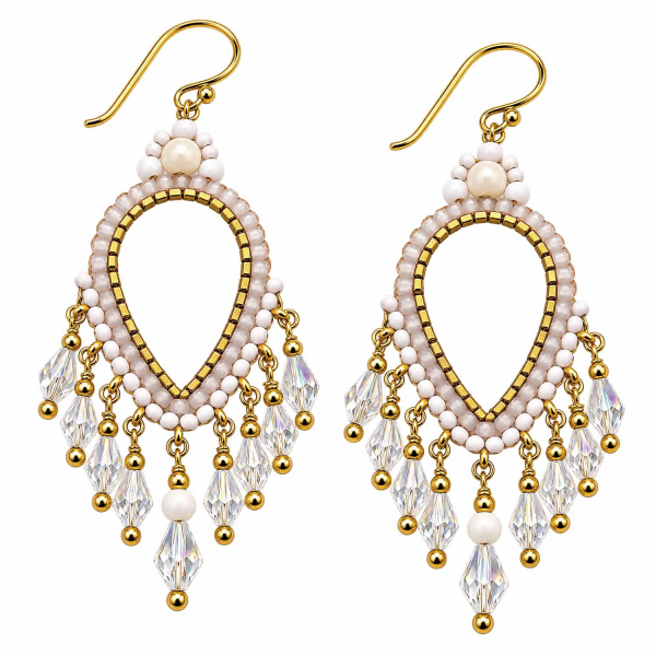 Boho Ohrhänger Jakarta – Weiß, Creme & Gold