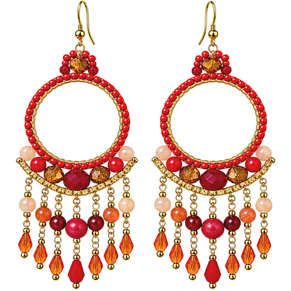 Boho Ohrhänger Bali – Rot & Orange – Edelstahl vergoldet