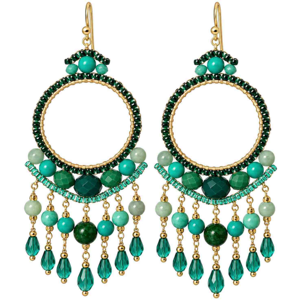 Boho Ohrhänger Bali – Grün, Türkis & Mint – Edelstahl vergoldet